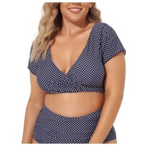 Meet Curve Women's Navy/White Polka-dot Nylon/Spandex Two Piece Swimsuit NEW